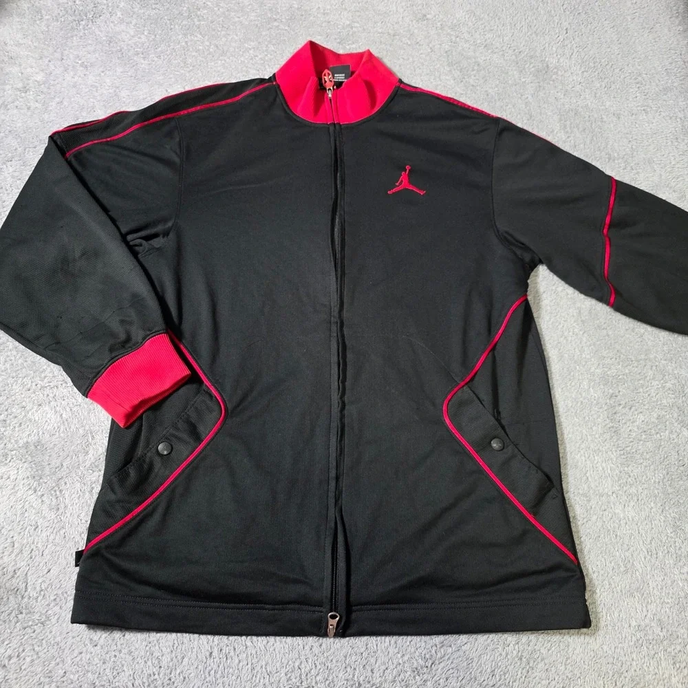 Jordan Mens Medium Track Jacket Black Red Full Zip Jumpman Piping Athletic